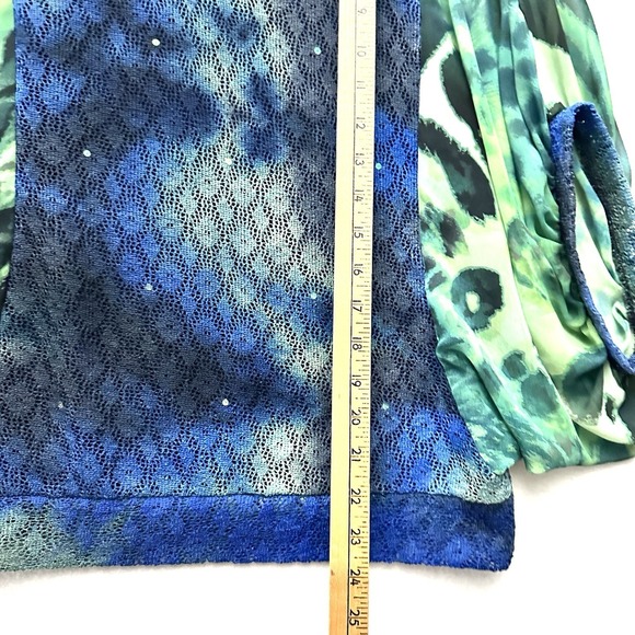 Alberto Makali Blouse Top S Small Chiffon Crochet Sequin Blue Green Art - Picture 6 of 11